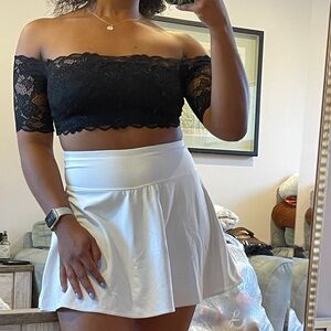 Lace Strapless Crop with Lace Partial Sleeves